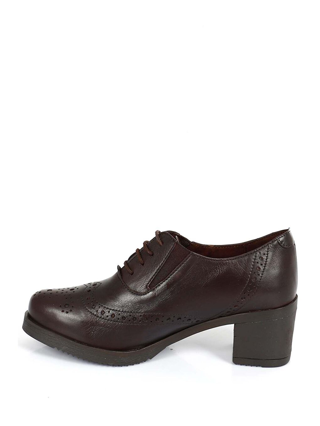 Kahverengi KAHVERENGİ  Hakiki Deri Yuvarlak Burun Orta Topuklu Kauçuk Taban Bağcıklı Kadın Ayakkabı 24231-6