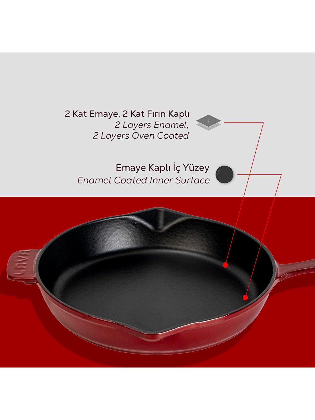 Bordo Yuvarlak Kızartma Tavası Döküm Demir Yekpare Saplı. Çap(Ø)28cm-5