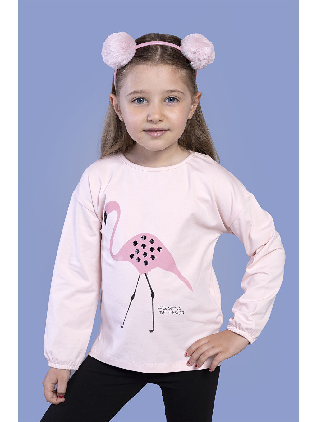 Pembe Kız Çocuk Flamingo Baskılı Tişört-2