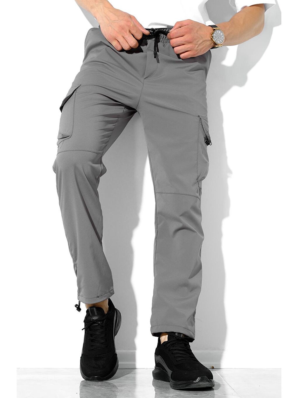 Antrasit Slim Fit Kort Paraşüt Kargo Cepli Outdoor  Eşofman Alt-2