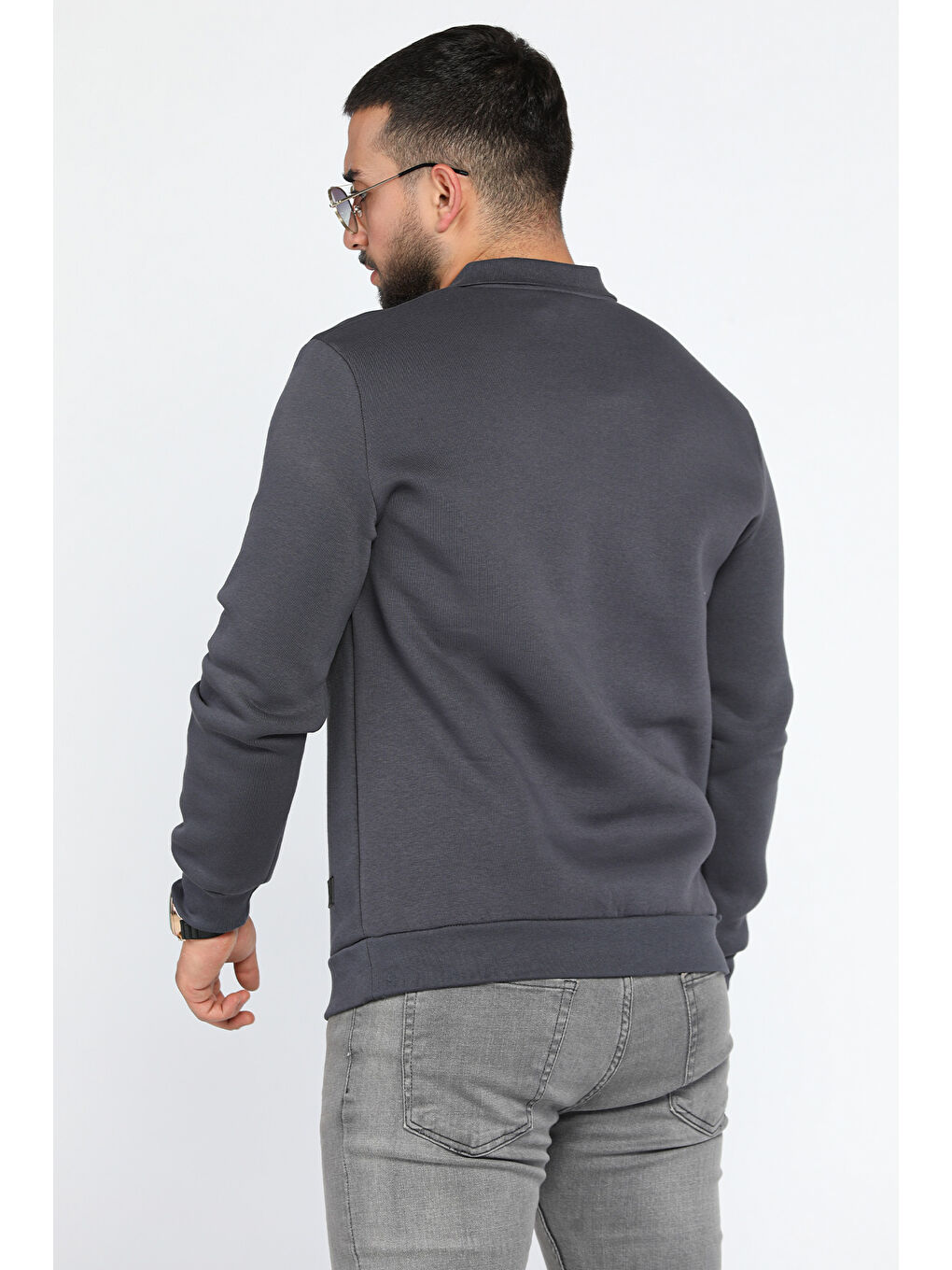 Mishar İtalia Gri Erkek Polo Yaka Şardonlu Üç İplik Sweatshirt - 1