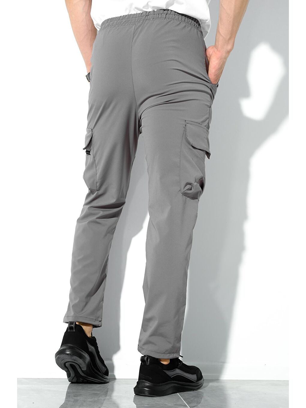Antrasit Slim Fit Kort Paraşüt Kargo Cepli Outdoor  Eşofman Alt-4