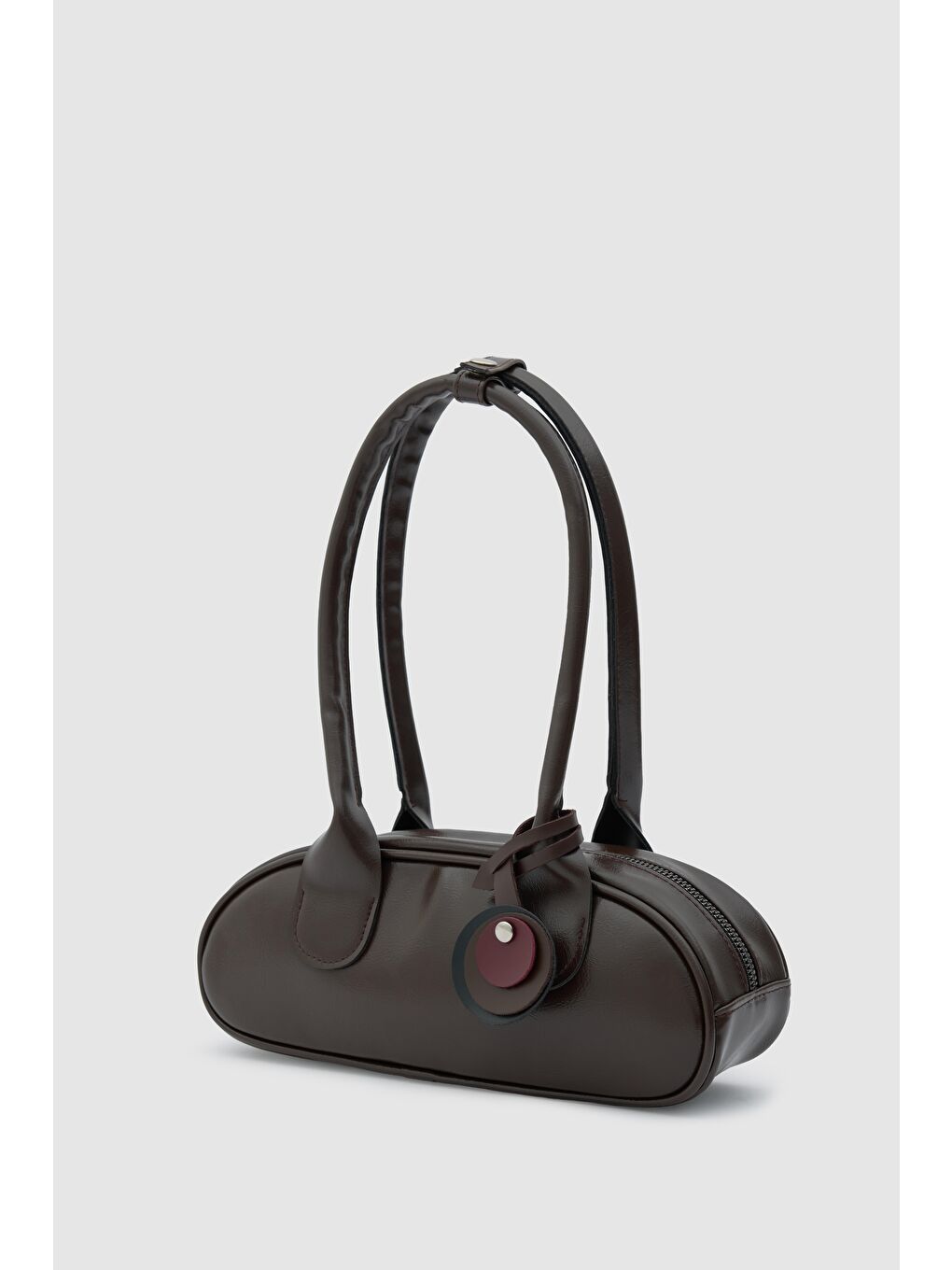 Kahverengi Lisse Charmlı Oval Baget Çanta Acı Kahve-2