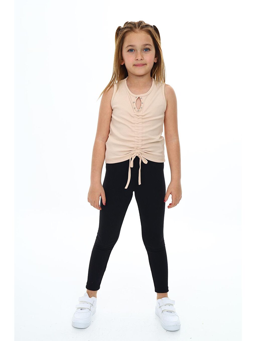 Bej Kız Çocuk Taytlı Takım (Büzgülü Bluz&Tayt) 6-13 Yaş 9298