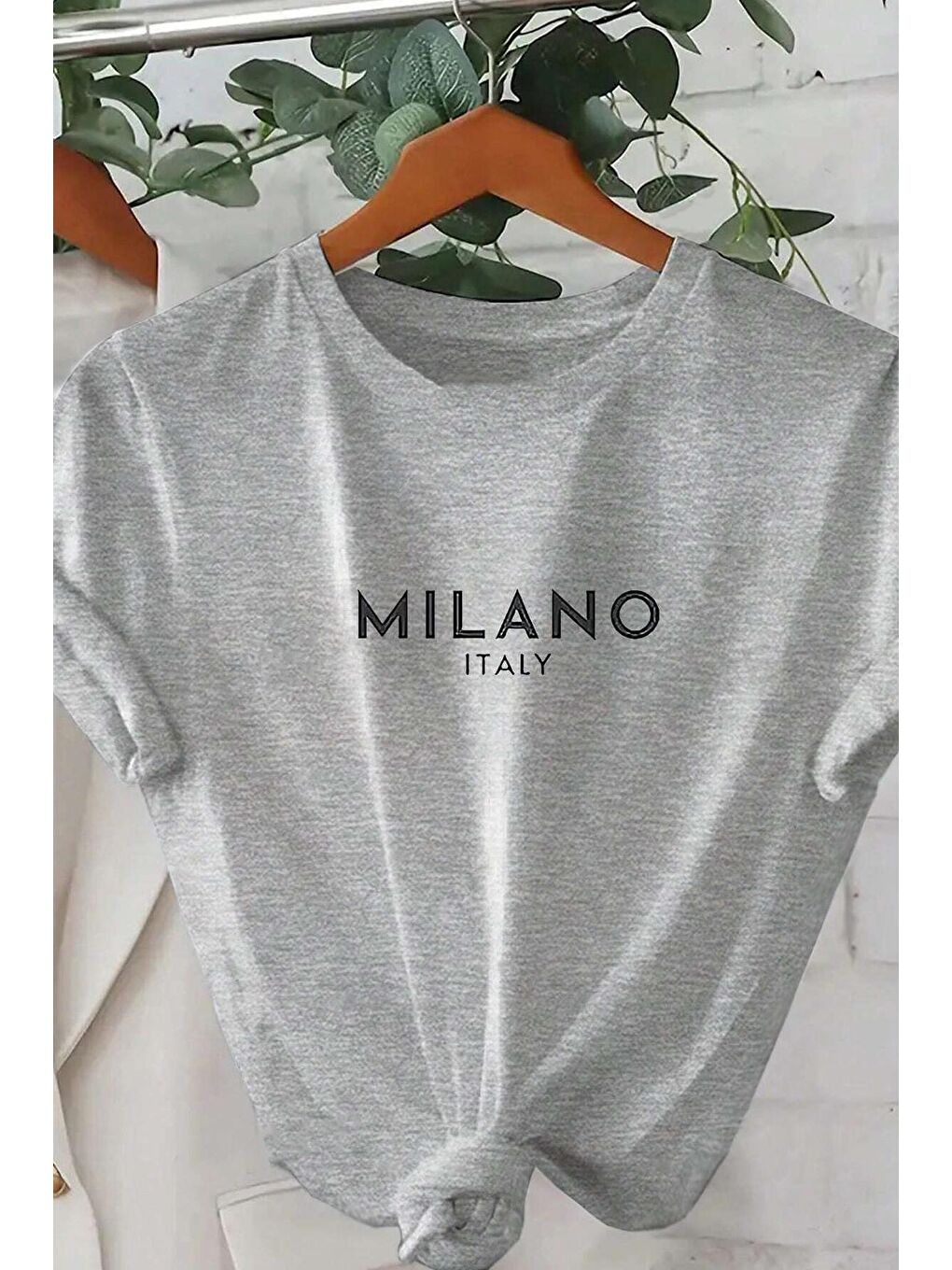 uyguntarz Gri Unisex Milano Baskılı Oversize T-shirt