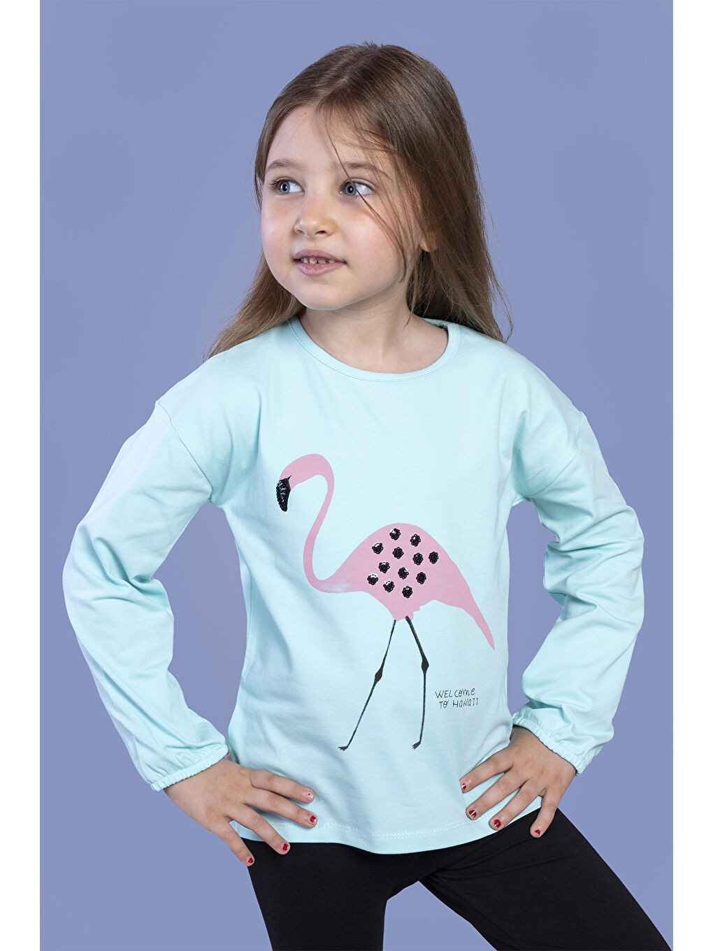 Yeşil Kız Çocuk Flamingo Baskılı Tişört