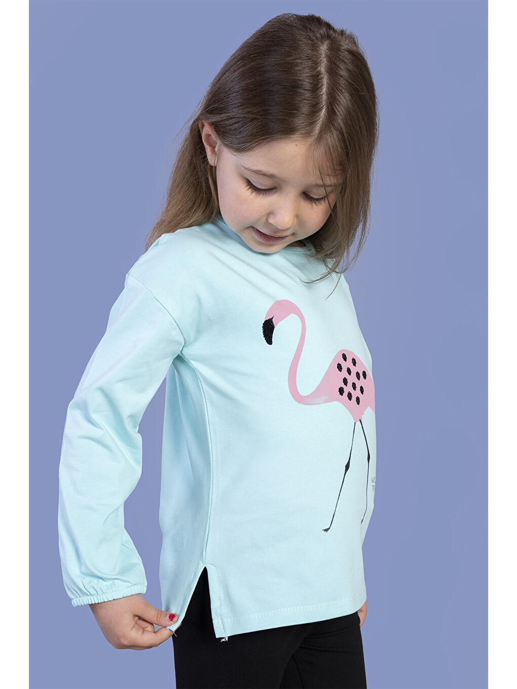 Yeşil Kız Çocuk Flamingo Baskılı Tişört-2