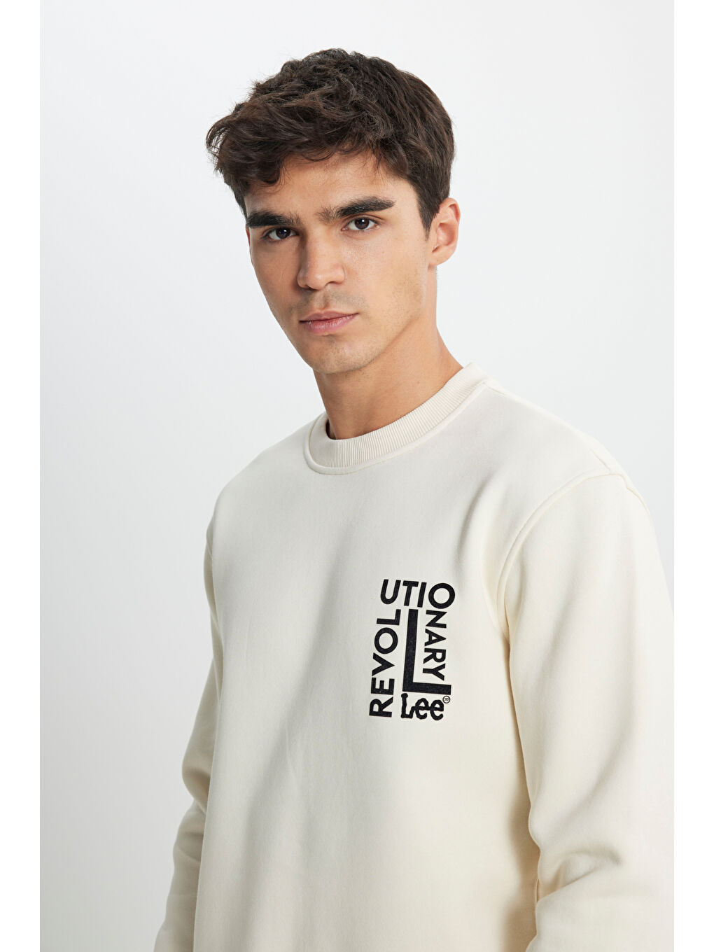 Regular Fit Normal Kesim Bisiklet Yaka İçi Polarlı Ekru Sweatshirt-2