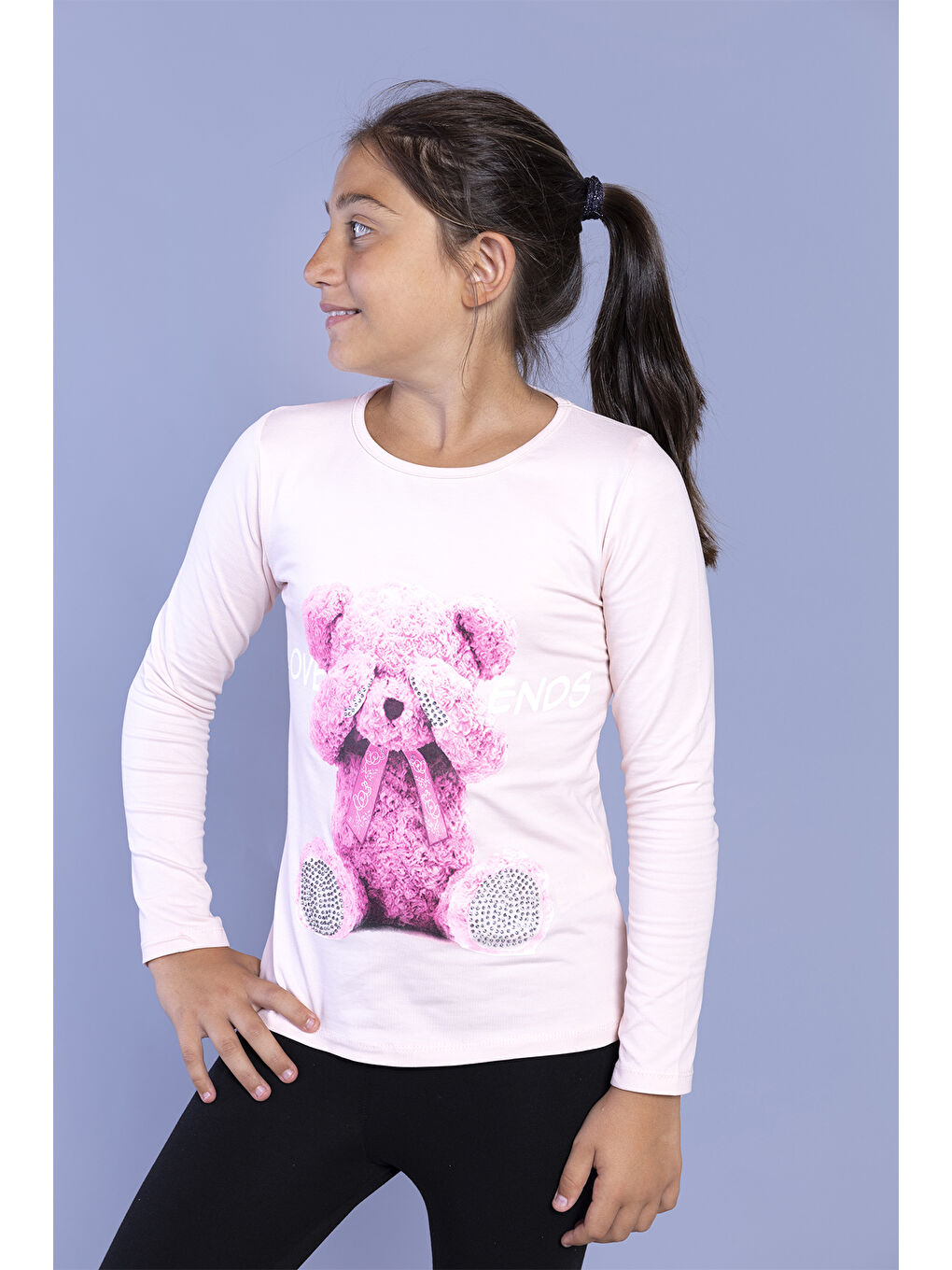 Pembe Kız Çocuk Ayıcık Baskılı Tişört
