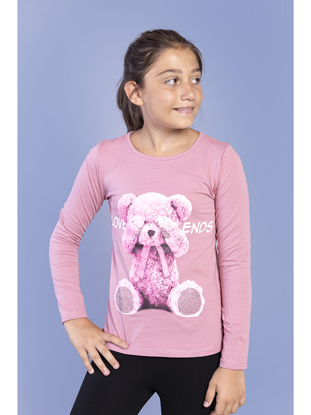 Pembe Kız Çocuk Ayıcık Baskılı Tişört-1