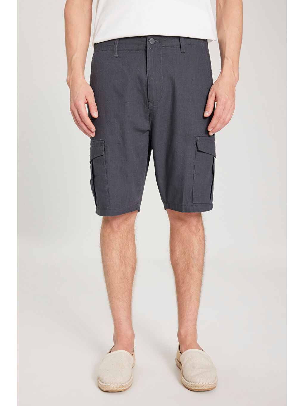 Regular Fit Normal Kesim %100 Pamuk Normal Bel Antrasit Şort-3