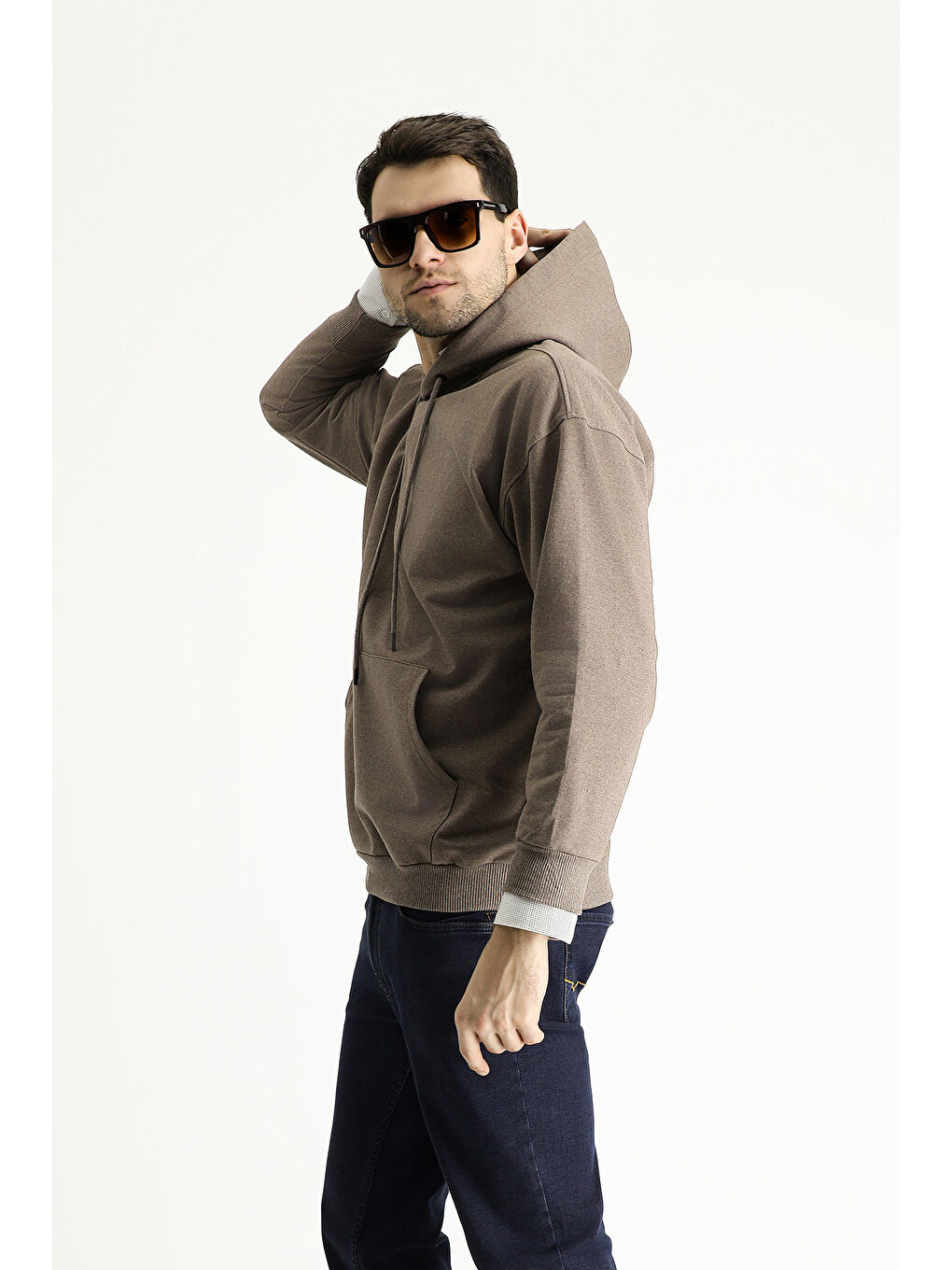 Kahverengi Kapüşonlu Oversize Pamuklu Sweatshirt