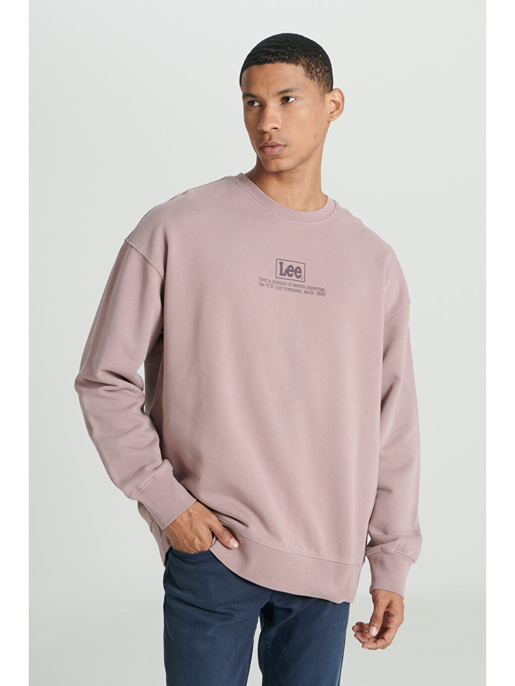 Mor Loose Fit Rahat Kesim %100 Pamuk Bisiklet Yaka Şardonlu Sweatshirt-1