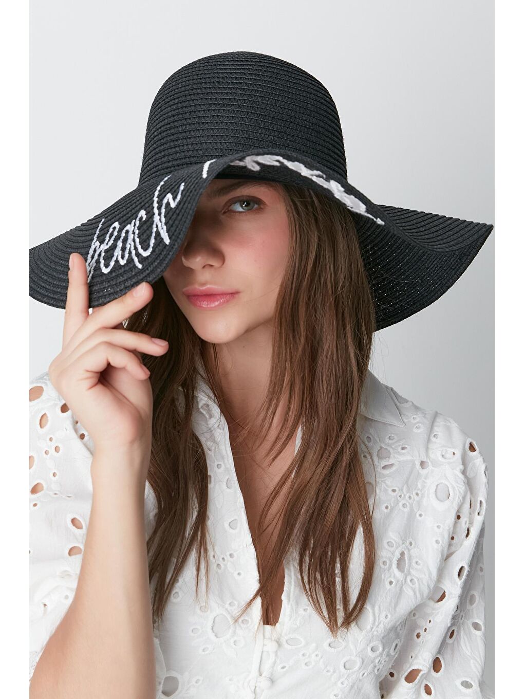 Beach Please Hasır Plaj Şapkası Y8203 Siyah