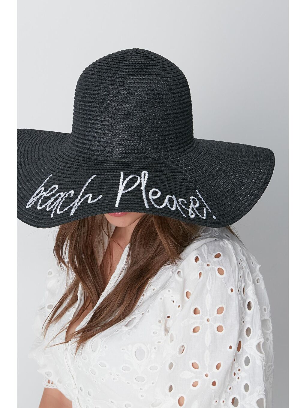 Beach Please Hasır Plaj Şapkası Y8203 Siyah-1