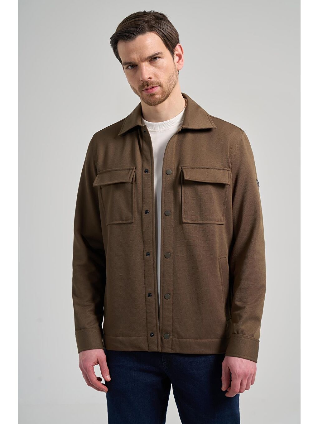 Kahverengi Vizon Armürlü Bebe Yaka Kendinden Pamuklu Garnisiz-Biyesiz Standart Fit Mont 1007245163-2