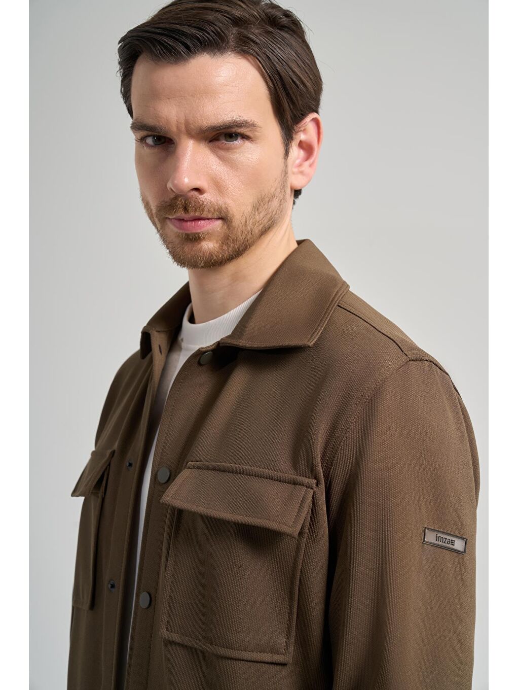 Kahverengi Vizon Armürlü Bebe Yaka Kendinden Pamuklu Garnisiz-Biyesiz Standart Fit Mont 1007245163-3