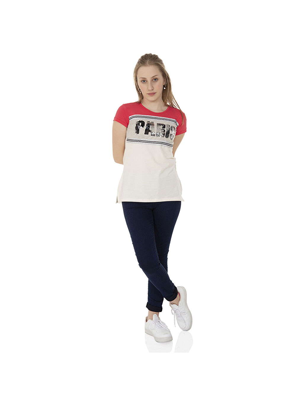 Toontoykids Ekru Kız Çocuk T-Shirt Paris Pul Nakış