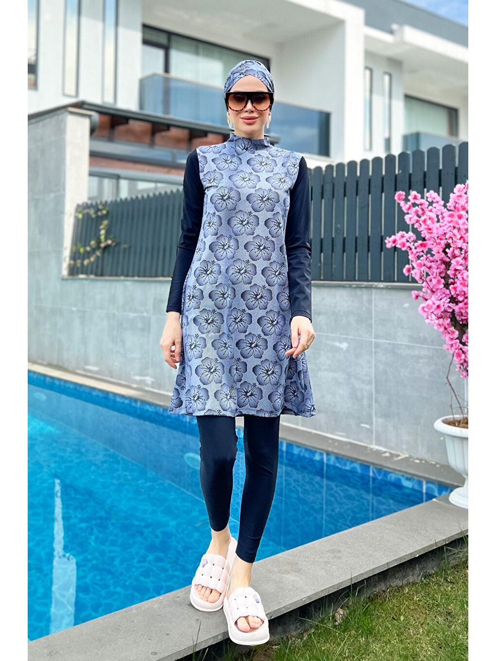 Siyah Tasarım Tam Kapalı Tesettür Mayo  900-402-4