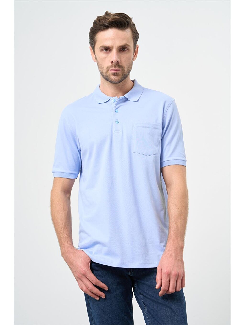 Koyu Mavi Kısa Kol Düz Pike Polo Yaka Casual Comfort Fit Tişört 1011240195