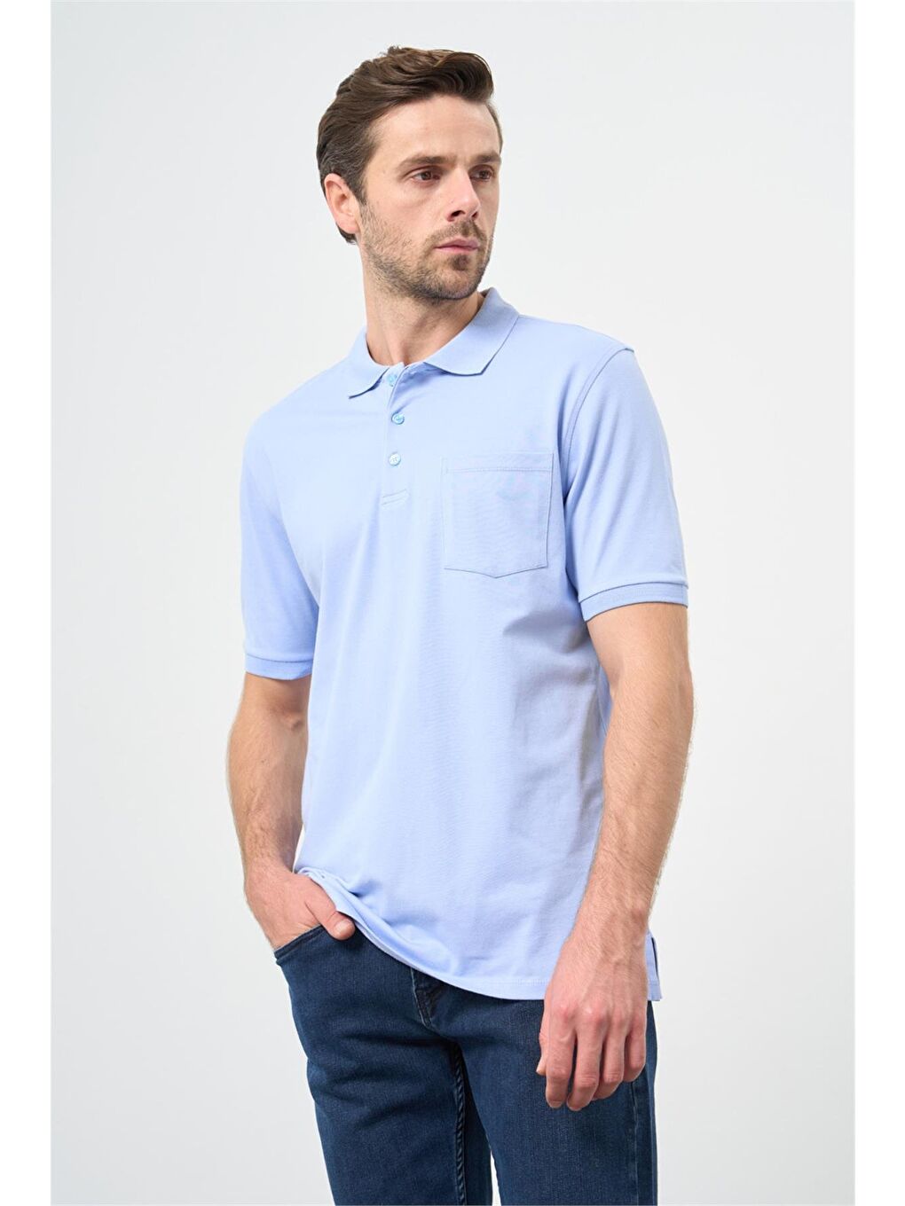 Koyu Mavi Kısa Kol Düz Pike Polo Yaka Casual Comfort Fit Tişört 1011240195-2