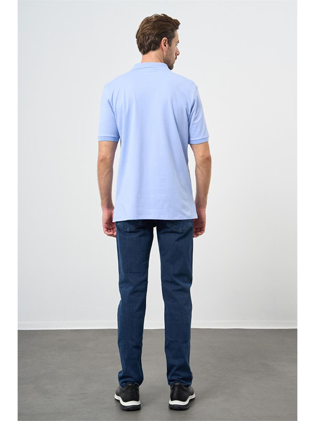 Koyu Mavi Kısa Kol Düz Pike Polo Yaka Casual Comfort Fit Tişört 1011240195-4