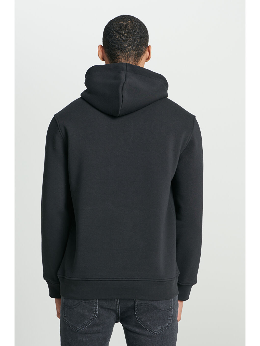 Siyah Regular Fit Normal Kesim %100 Pamuk Kapüşonlu Sweatshirt-5