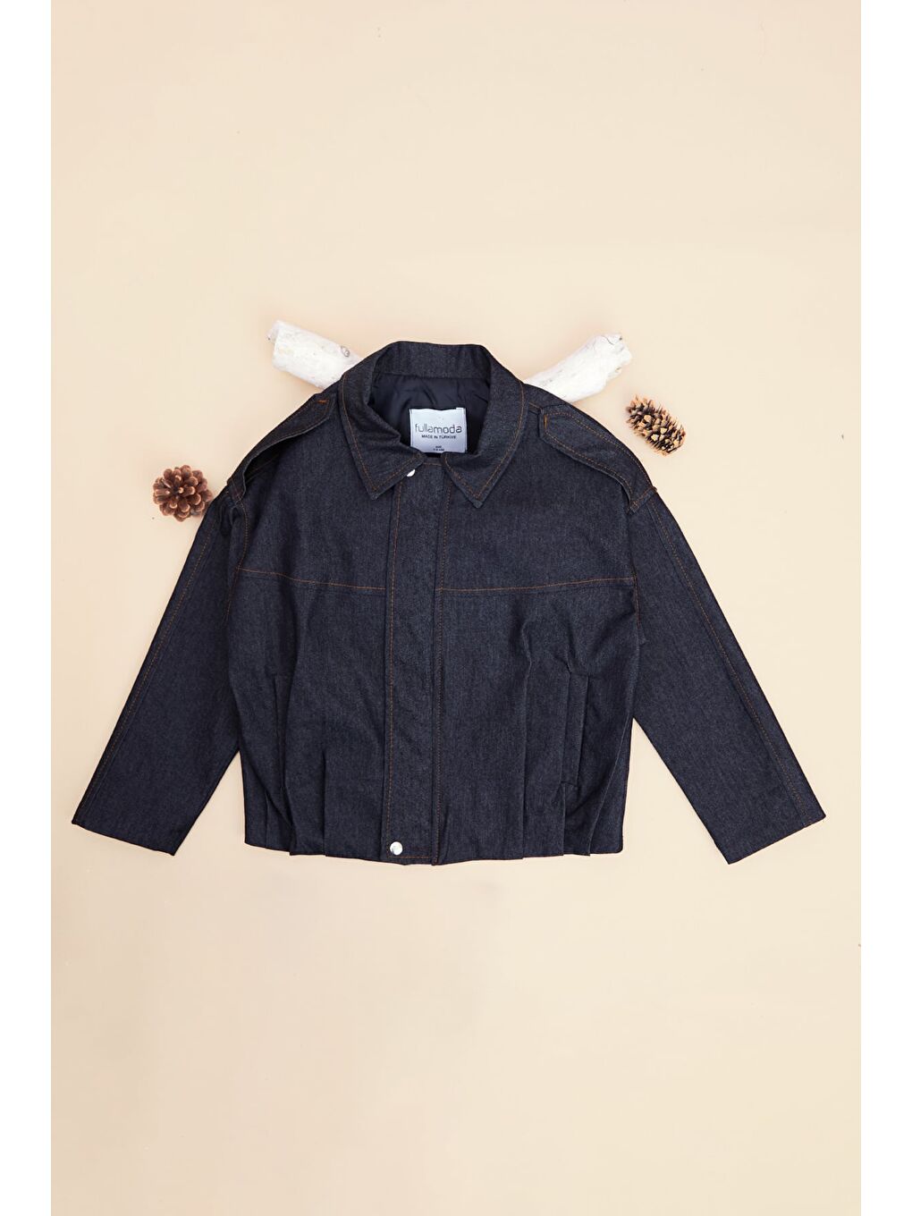 Antrasit Fermuarlı Pileli Kız Çocuk Ceket