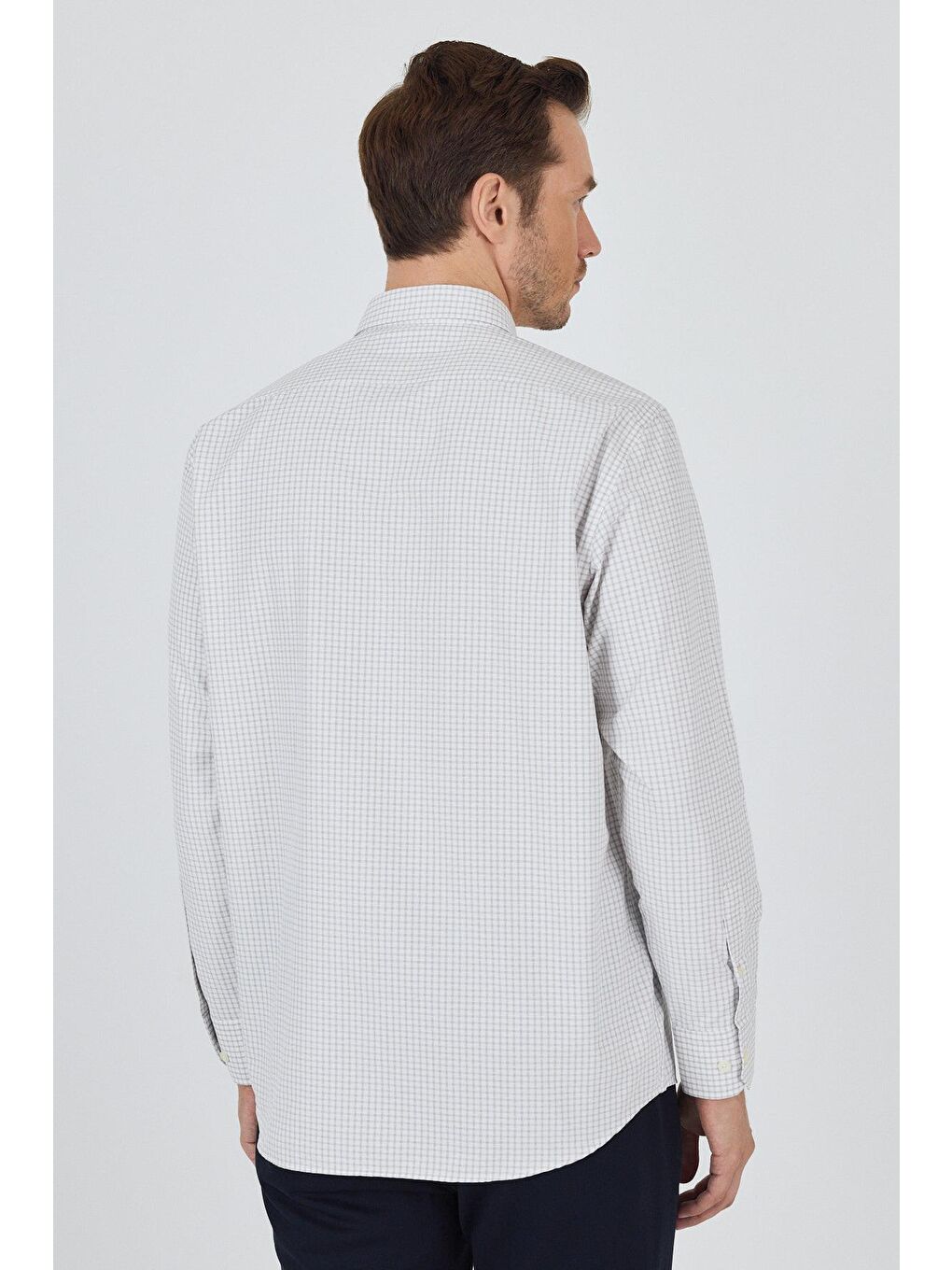 Bej Uzun Kol Kareli Desen Bez Ayağı Düğmeli Yaka Cepli Pamuklu Classic Comfort Fit Gömlek 1004250197-4