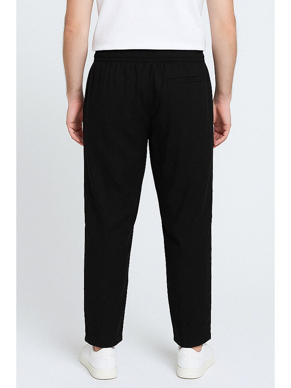 Siyah Erkek Bel Bağlamalı Keten Jogger Pantolon-1