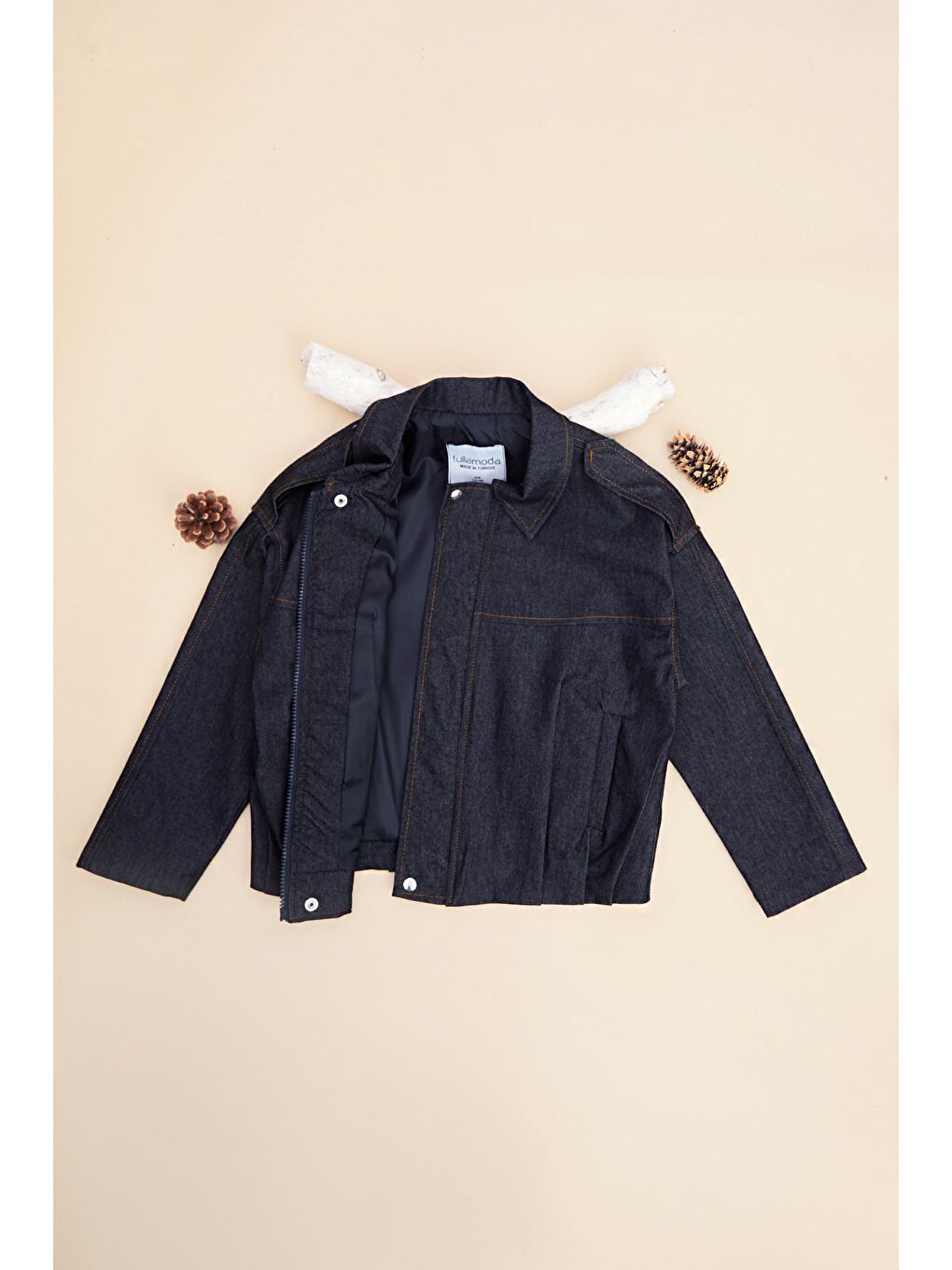 Antrasit Fermuarlı Pileli Kız Çocuk Ceket-1