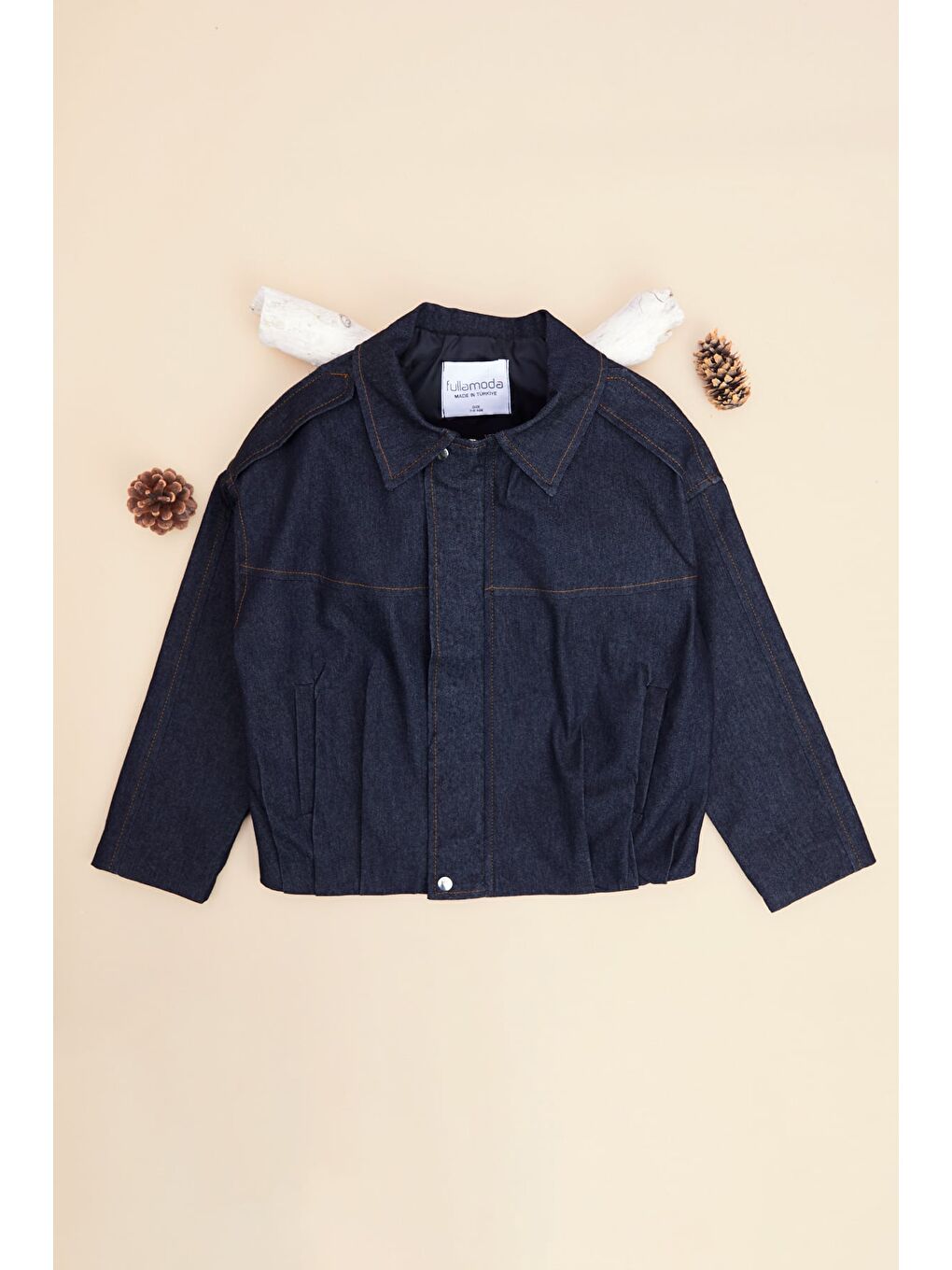 Lacivert Fermuarlı Pileli Kız Çocuk Ceket