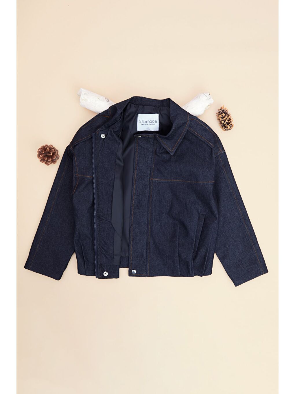 Lacivert Fermuarlı Pileli Kız Çocuk Ceket-1