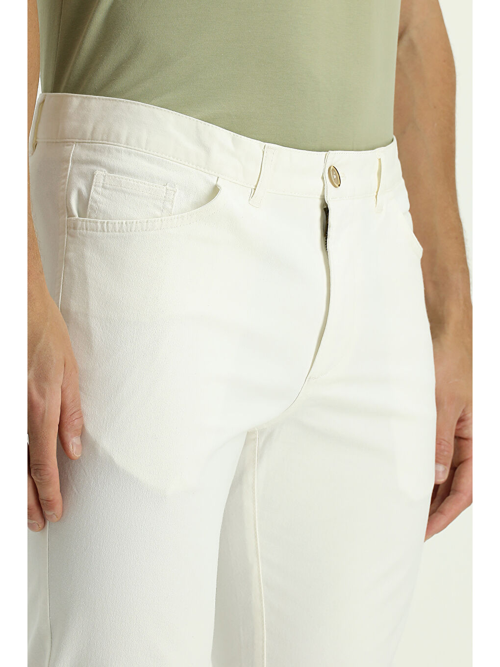 Ekru Slim Fit Dar Kesim Elastanlı Kanvas / Chino Pantolon-4