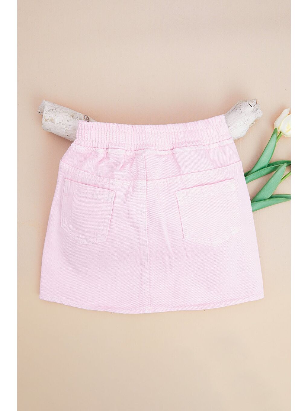Pembe Taşlı Kalp Nakışlı Kız Çocuk Jean Etek-1