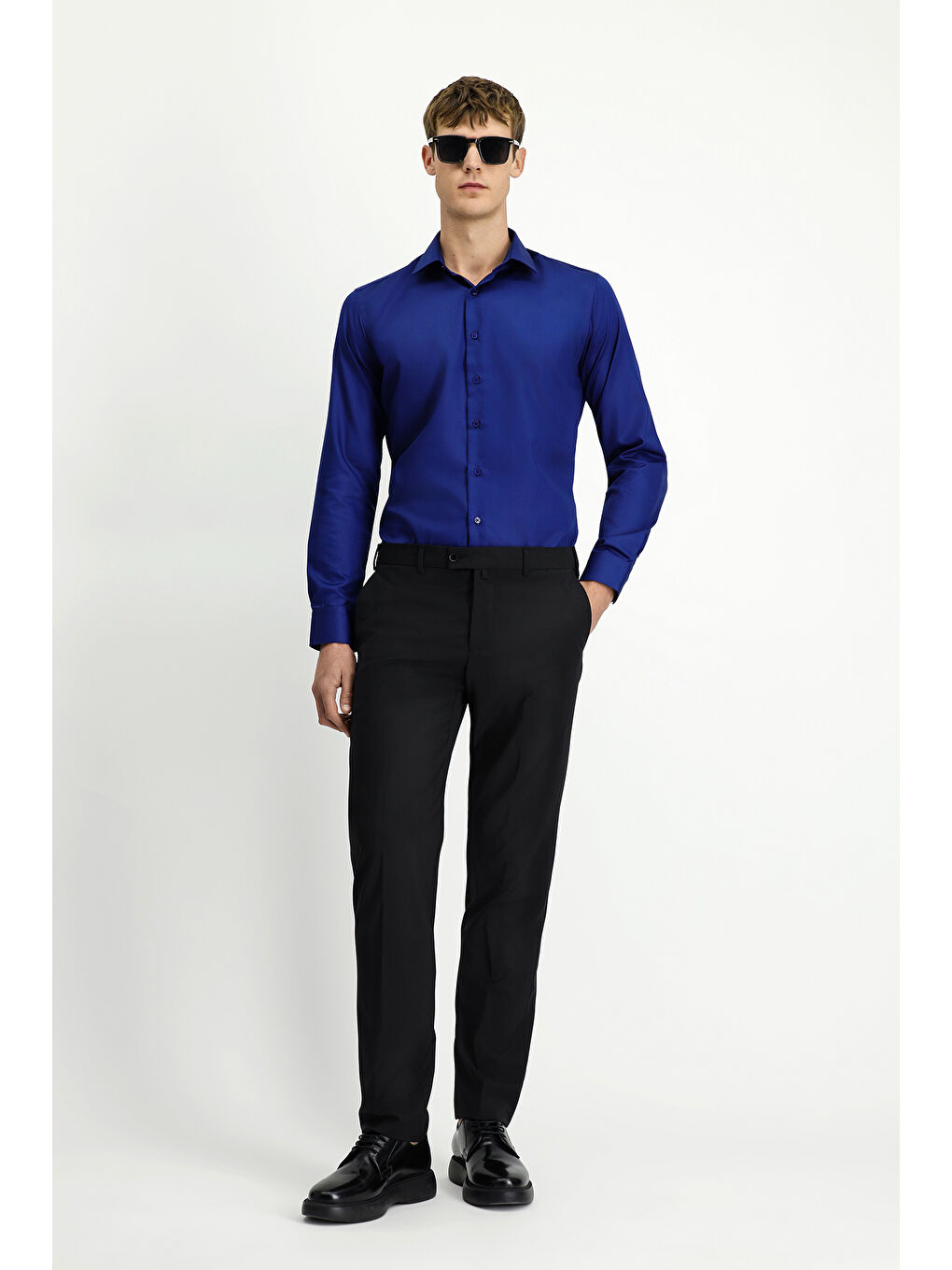 Siyah Regular Fit Yünlü Klasik Kumaş Pantolon-1