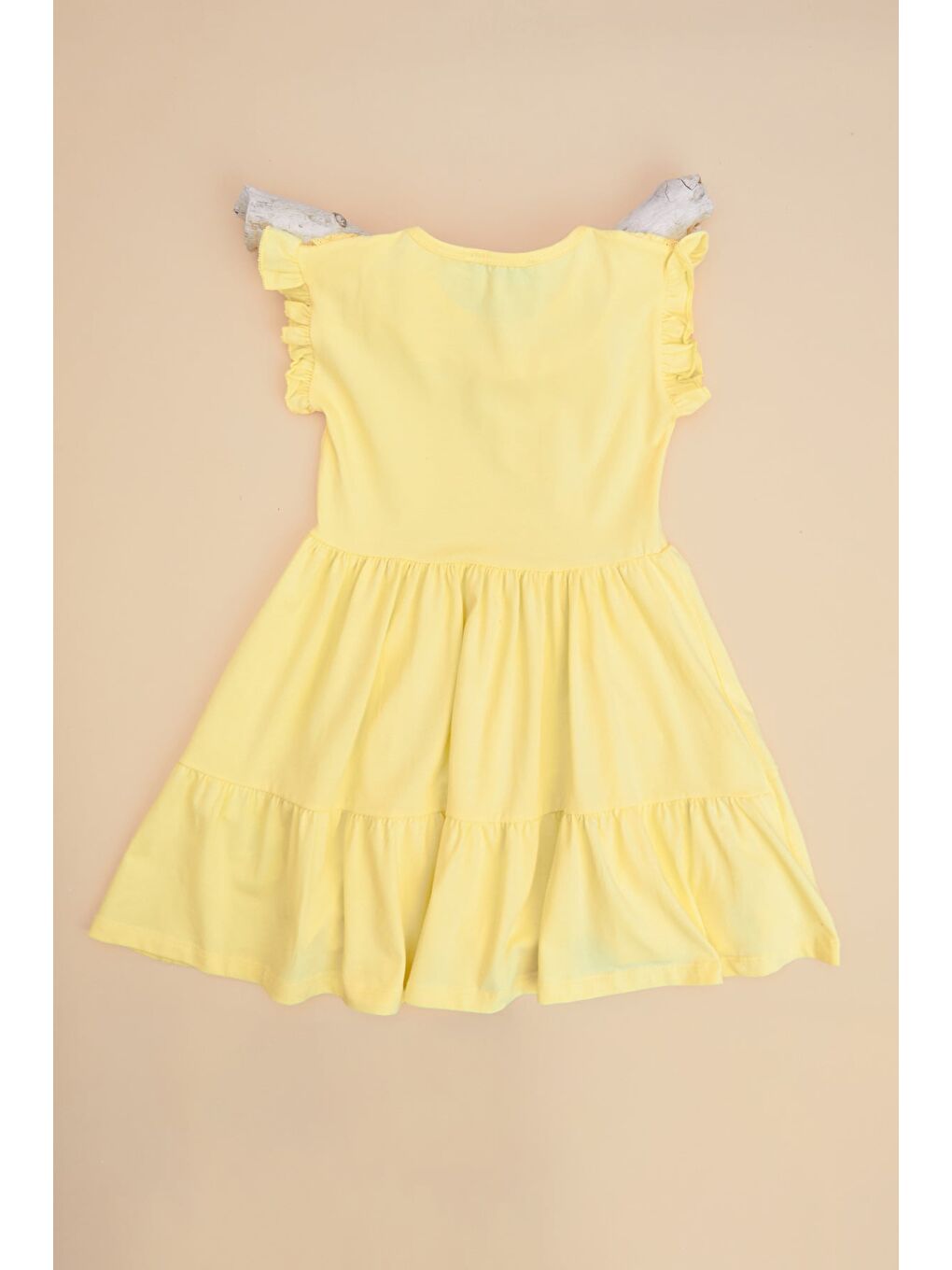 Sarı Brode Detaylı Kolu Fırfırlı Kız Çocuk Elbise-1