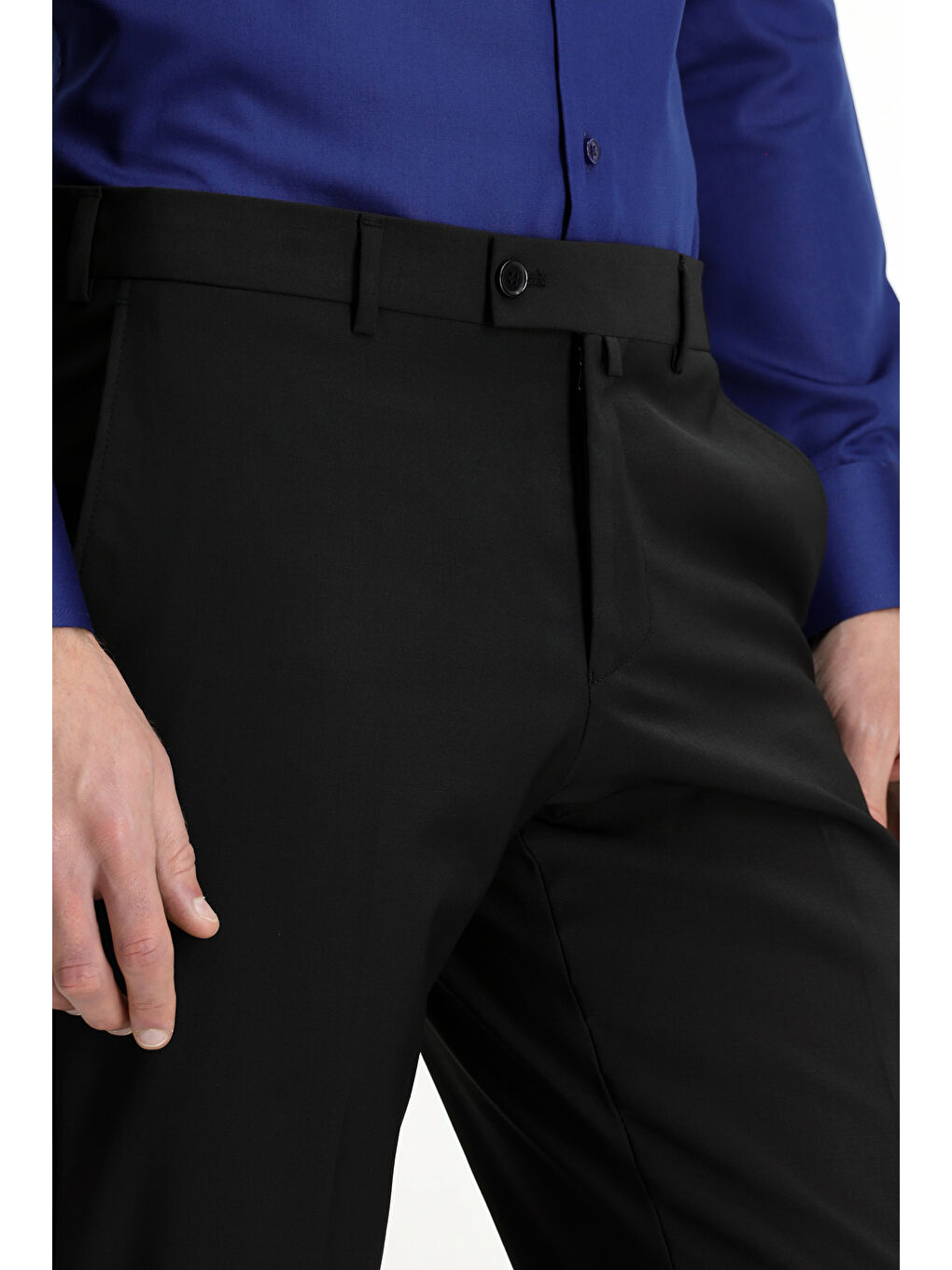 Siyah Regular Fit Yünlü Klasik Kumaş Pantolon-4