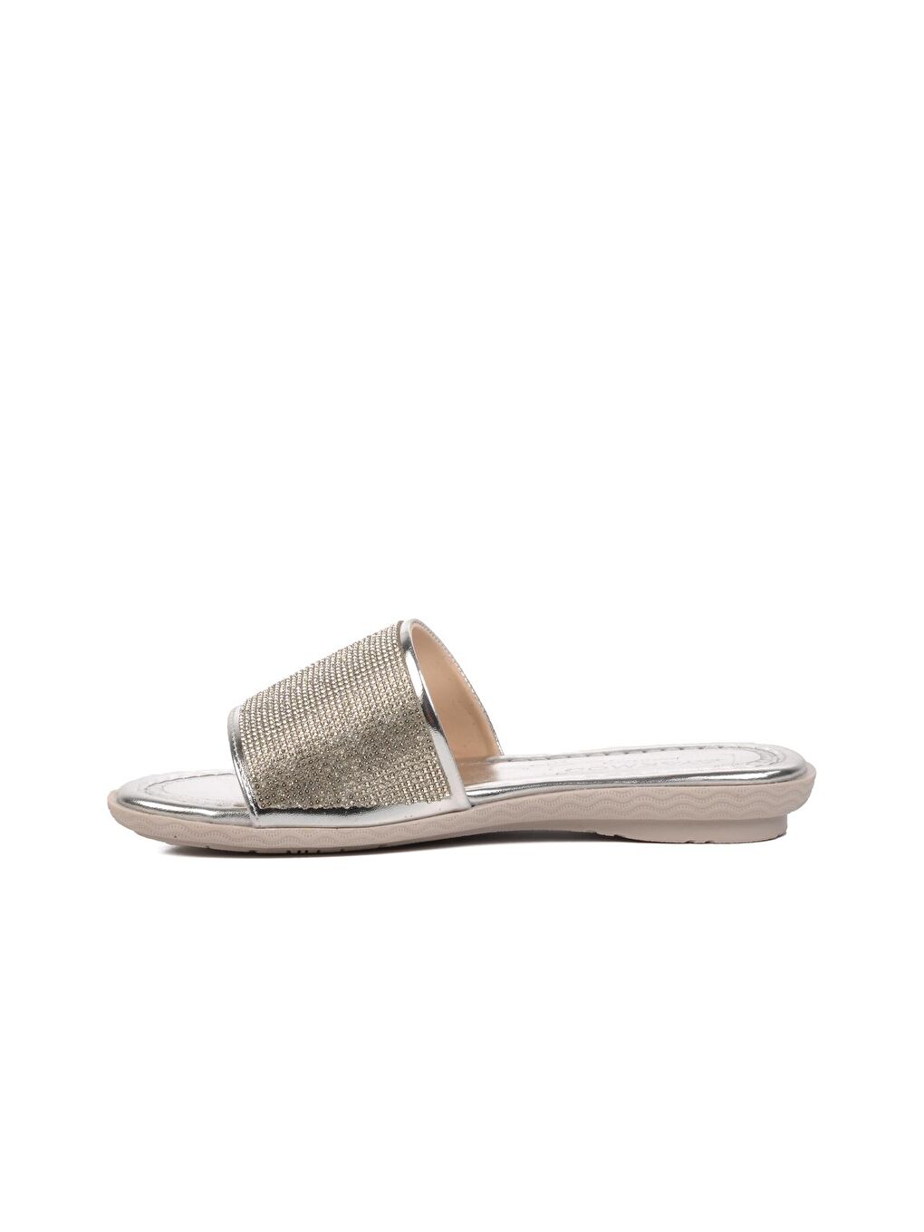 Gri Gümüş Kadın Taşlı İnce Taban Terlik 246012-1