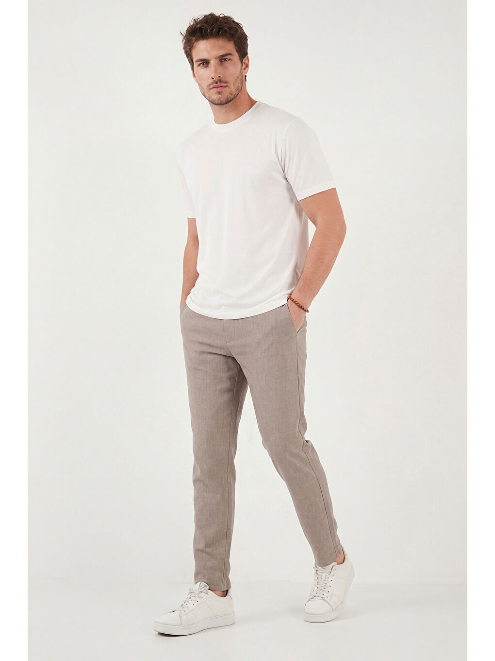 Bej Slim Fit Normal Bel Daralan Paça Pantolon 6843649-1