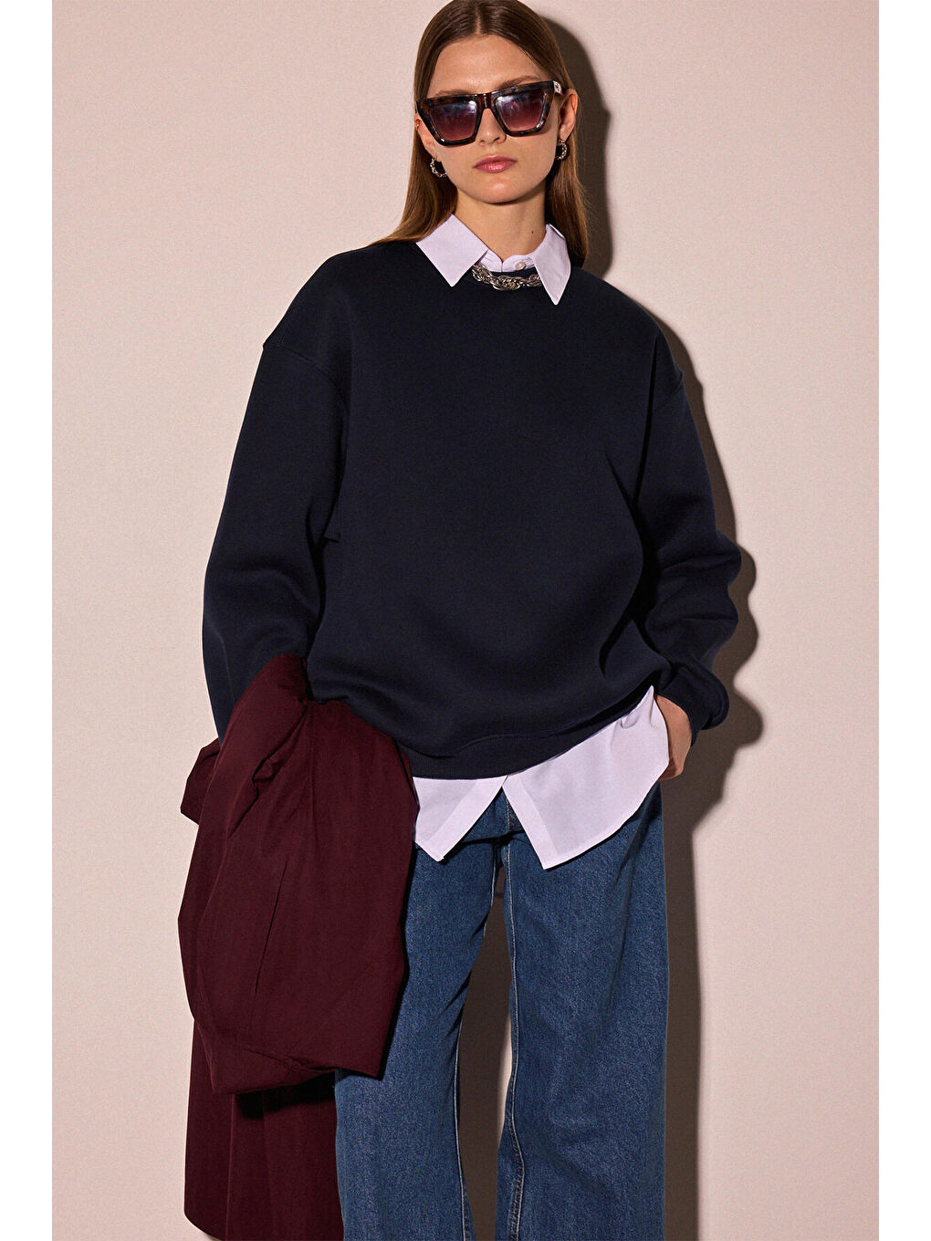 Lacivert Oversıze Sweatshırt-2