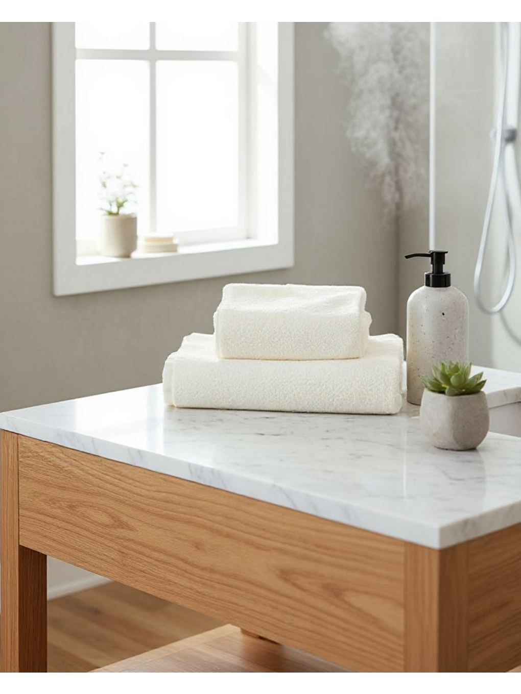 Ekru %100 Pamuk | Velune Banyo Havlusu 2'li Set | Kırık Beyaz | 80x160 | Otel Serisi-3