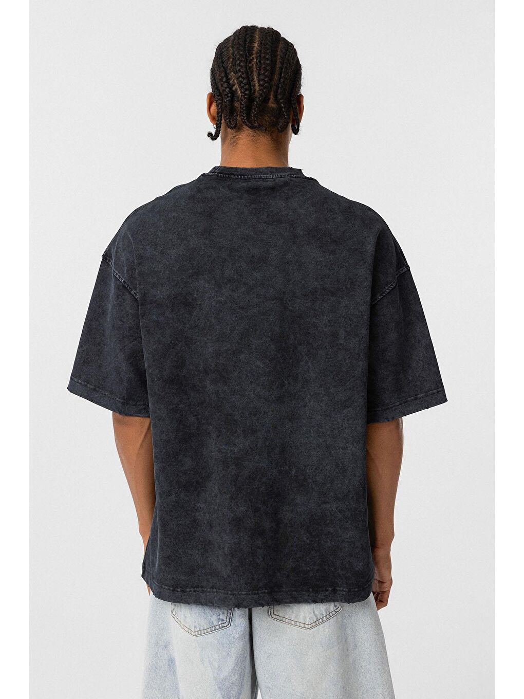 Yıkamalı Cep Detaylı Oversize Tişört Siyah-4