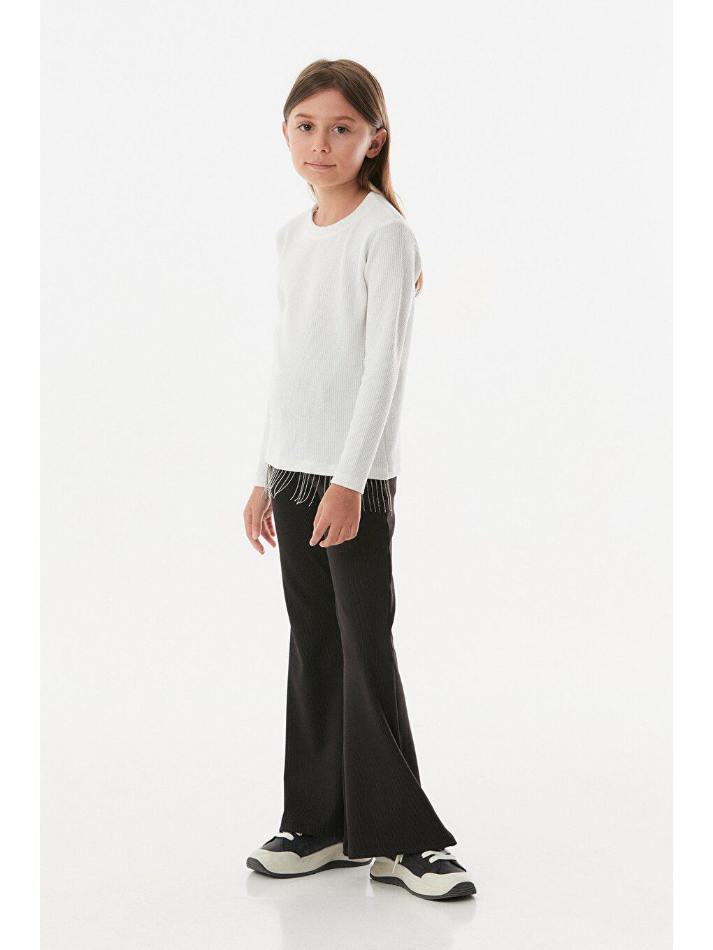 Ekru Fitilli Zincir Detaylı  Kız Çocuk Buluz-1