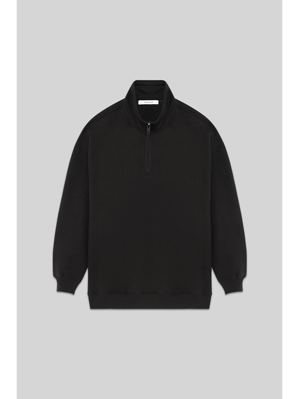 Siyah Yakası Fermuarlı Oversize Sweatshirt