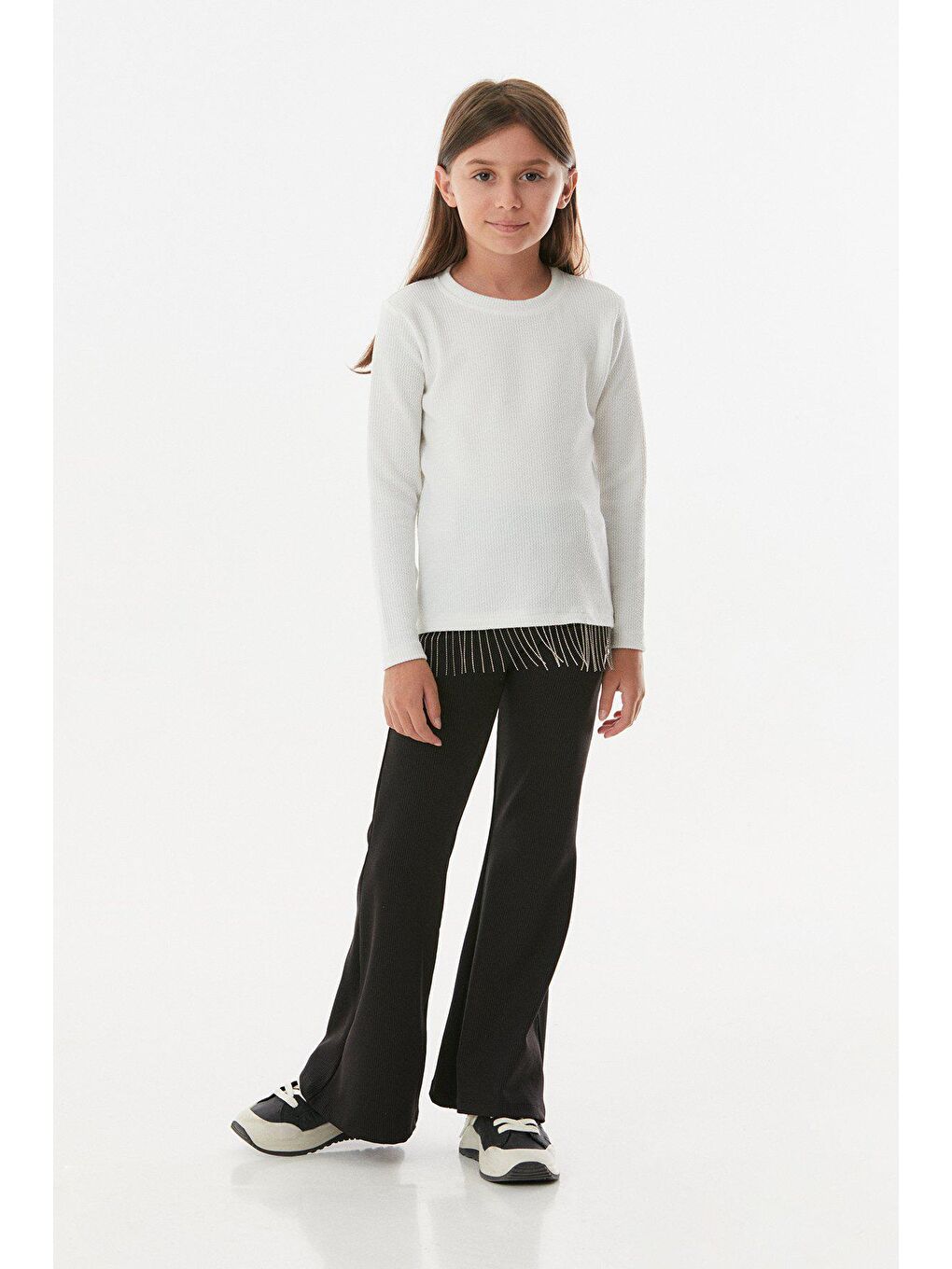 Ekru Fitilli Zincir Detaylı  Kız Çocuk Buluz-2