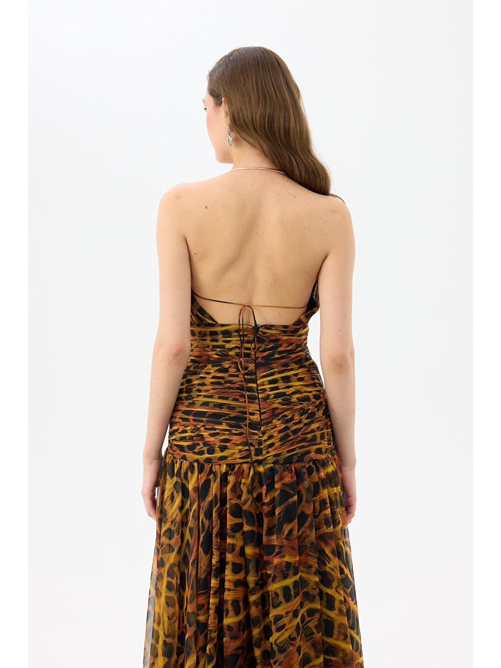 Siyah Aksesuarlı Leopar Desenli Abiye Elbise-6