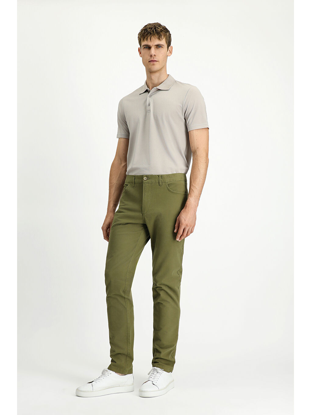 Haki Slim Fit Dar Kesim Elastanlı Kanvas / Chino Pantolon-1