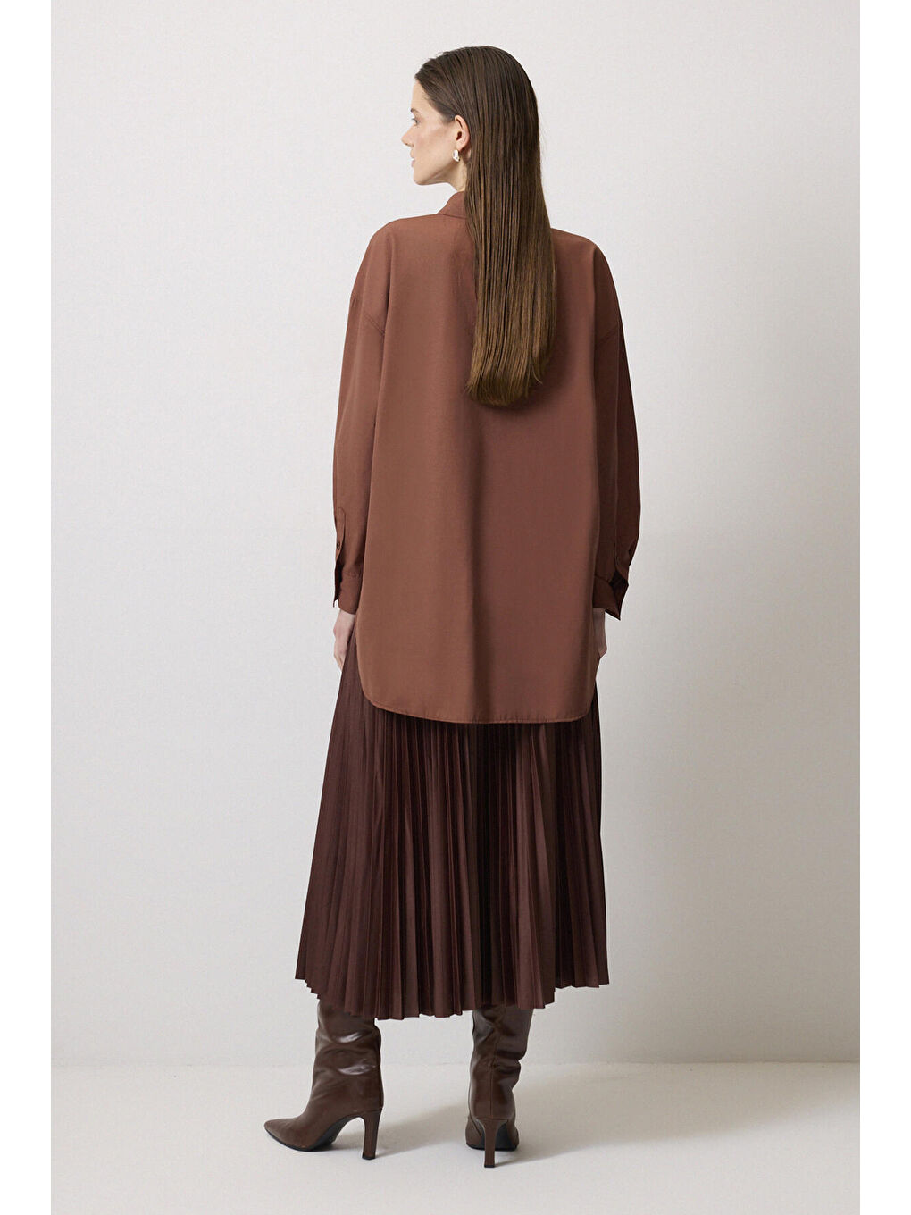 Touche Prive Kahverengi Relax Fit Poplin Gömlek - 3