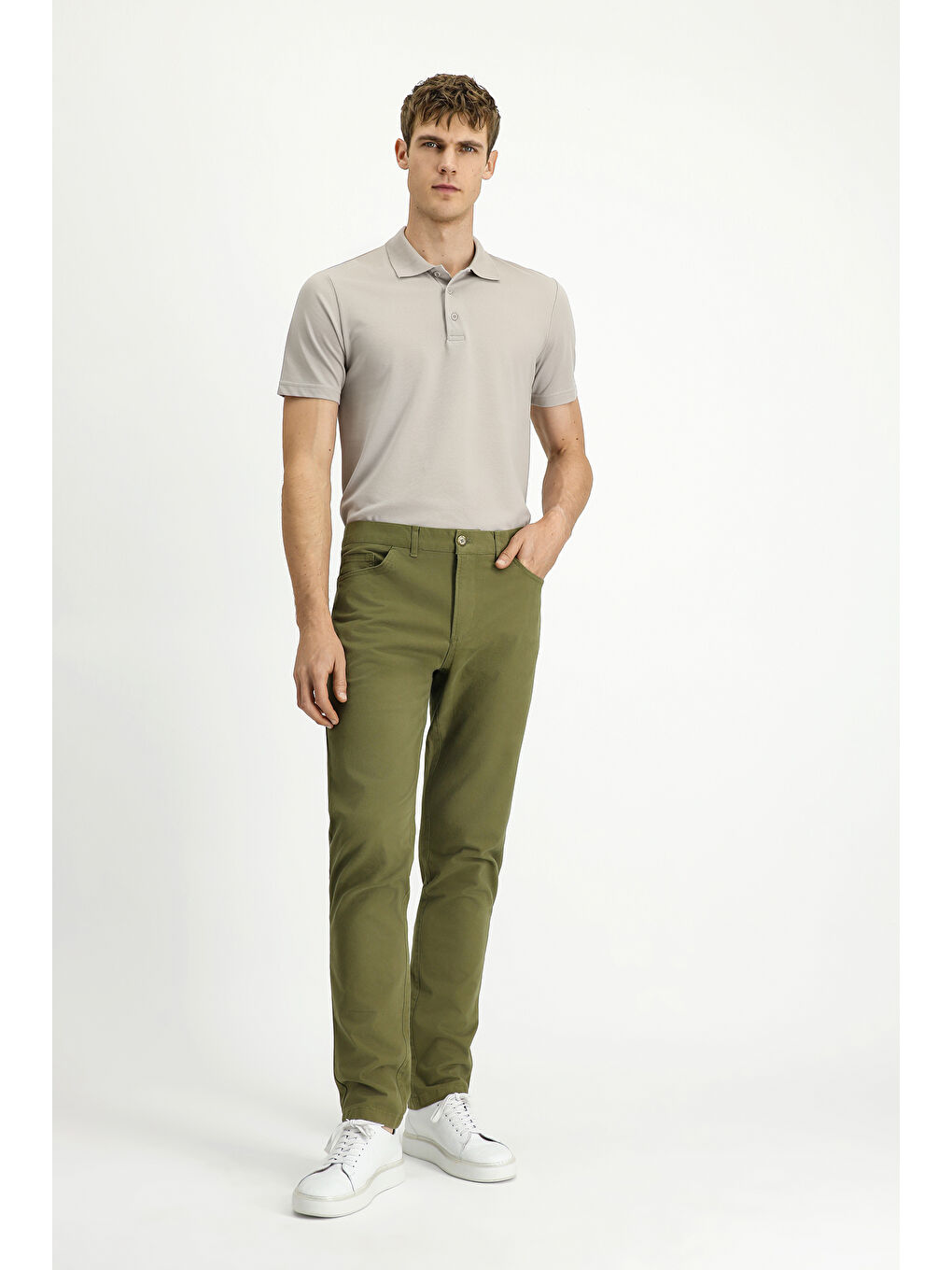 Haki Slim Fit Dar Kesim Elastanlı Kanvas / Chino Pantolon-2